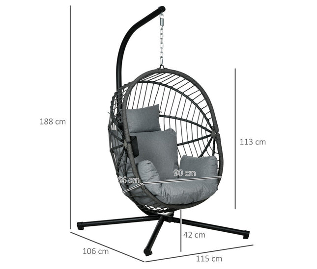 Heavy-duty steel frame hanging chair with rope basket

