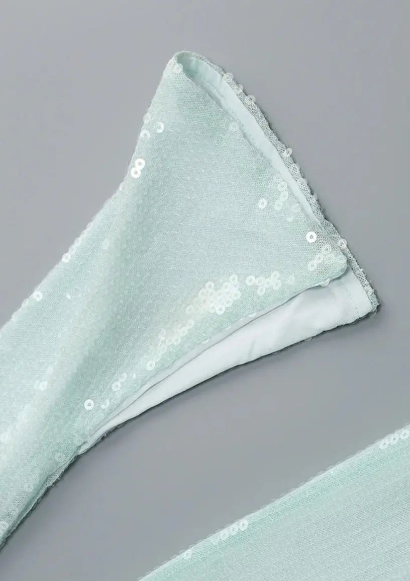 Mint Green Glitter Spaghetti Strap Long Sleeve Dress