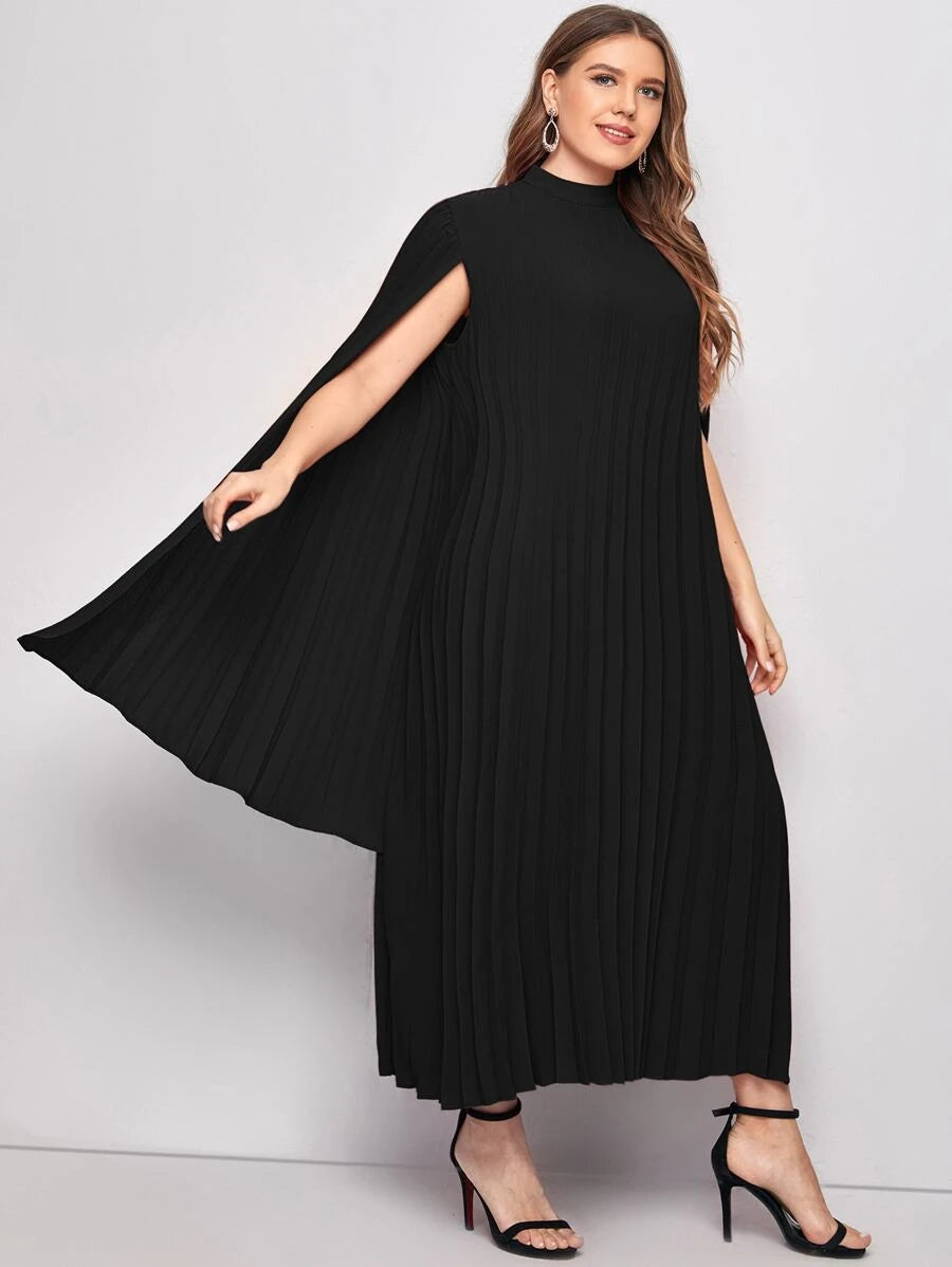 Women’s Black Cape Pleated Dress