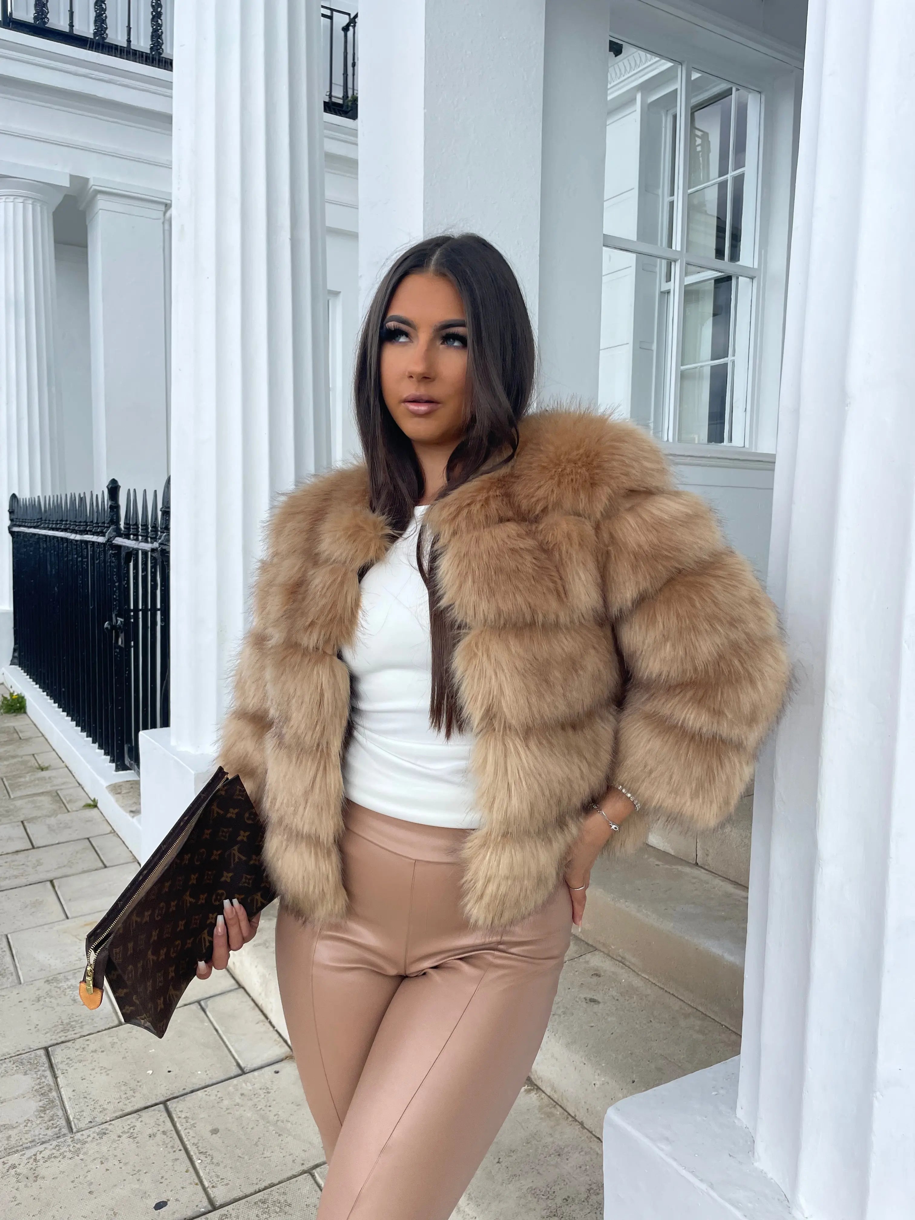 Faux fur coat styled for special occasion