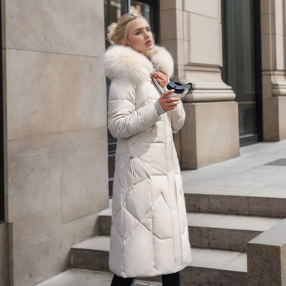Woman wearing marine wool blend winter coat - elegant cold weather outfit

