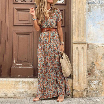 Boho Paisley Maxi Dress with Belt
