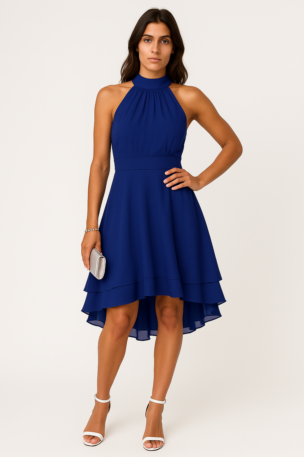 Women’s Pleated Midi Dress – Sleeveless Ruffle Detail