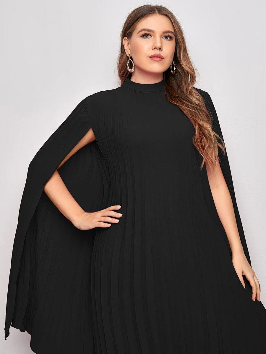 Women’s Black Cape Pleated Dress