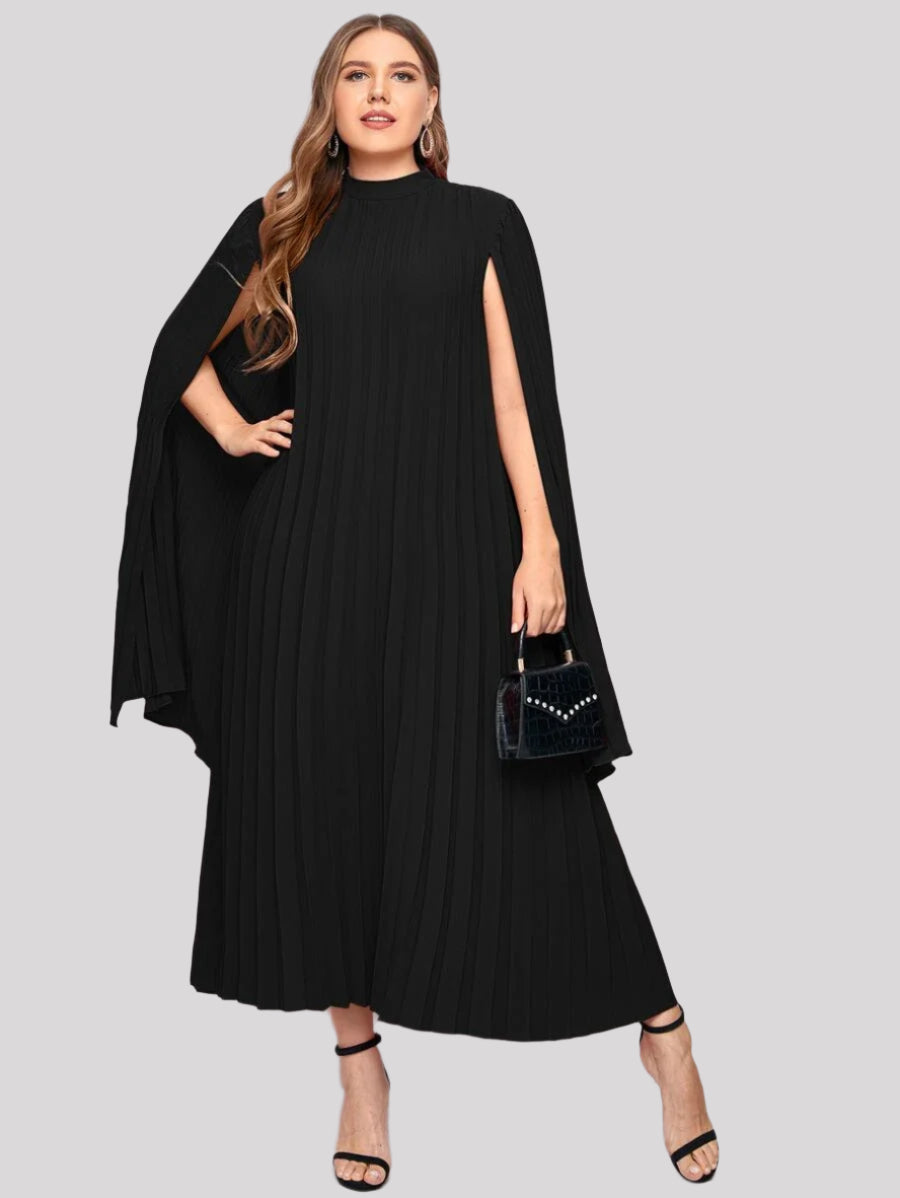 Women’s Black Cape Pleated Dress