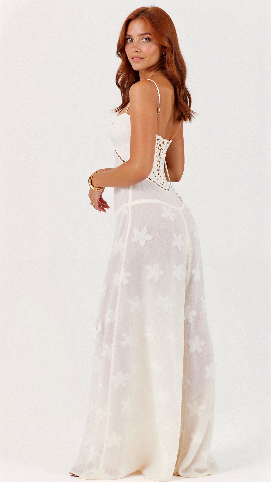 White Boho Maxi Dress with Butterfly Print
