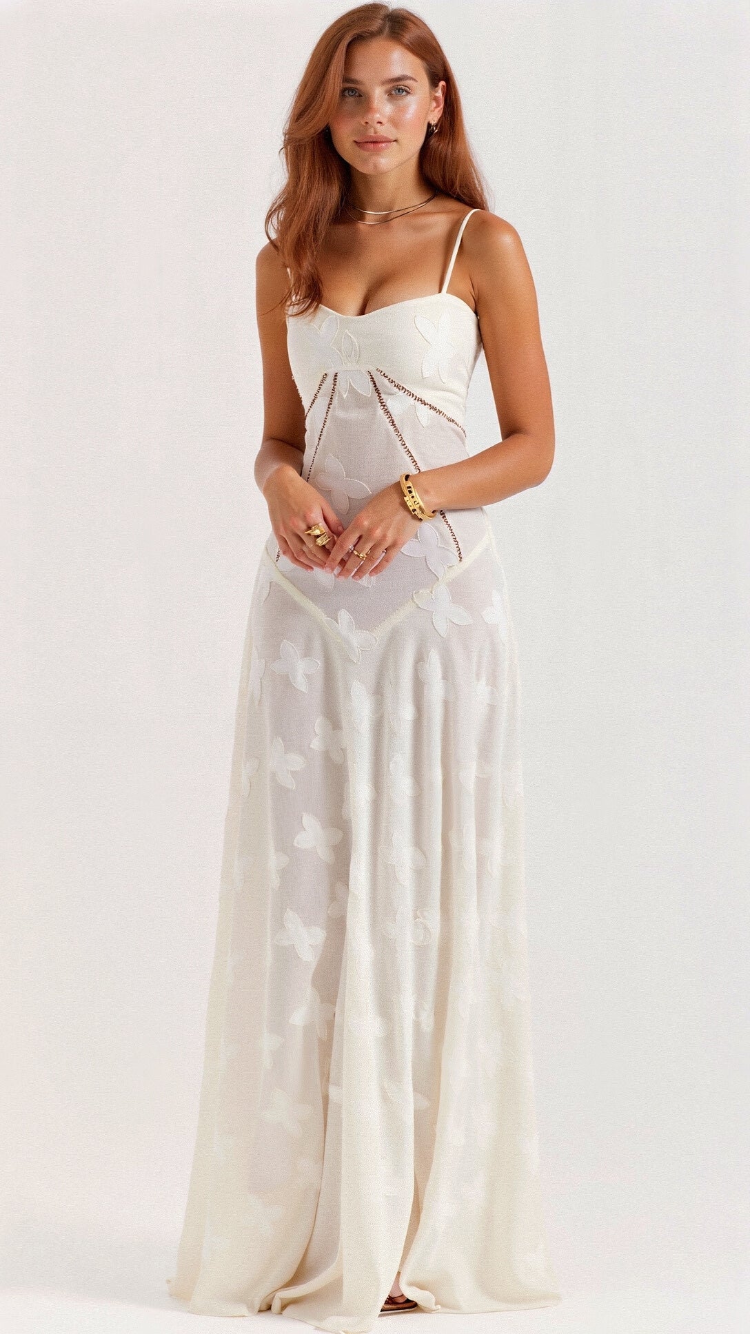 White Boho Maxi Dress with Butterfly Print