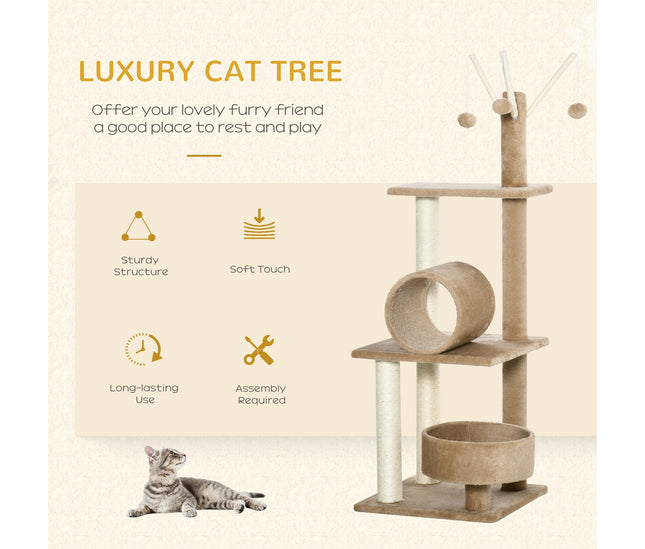 Multi-level cat furniture with play tunnel
