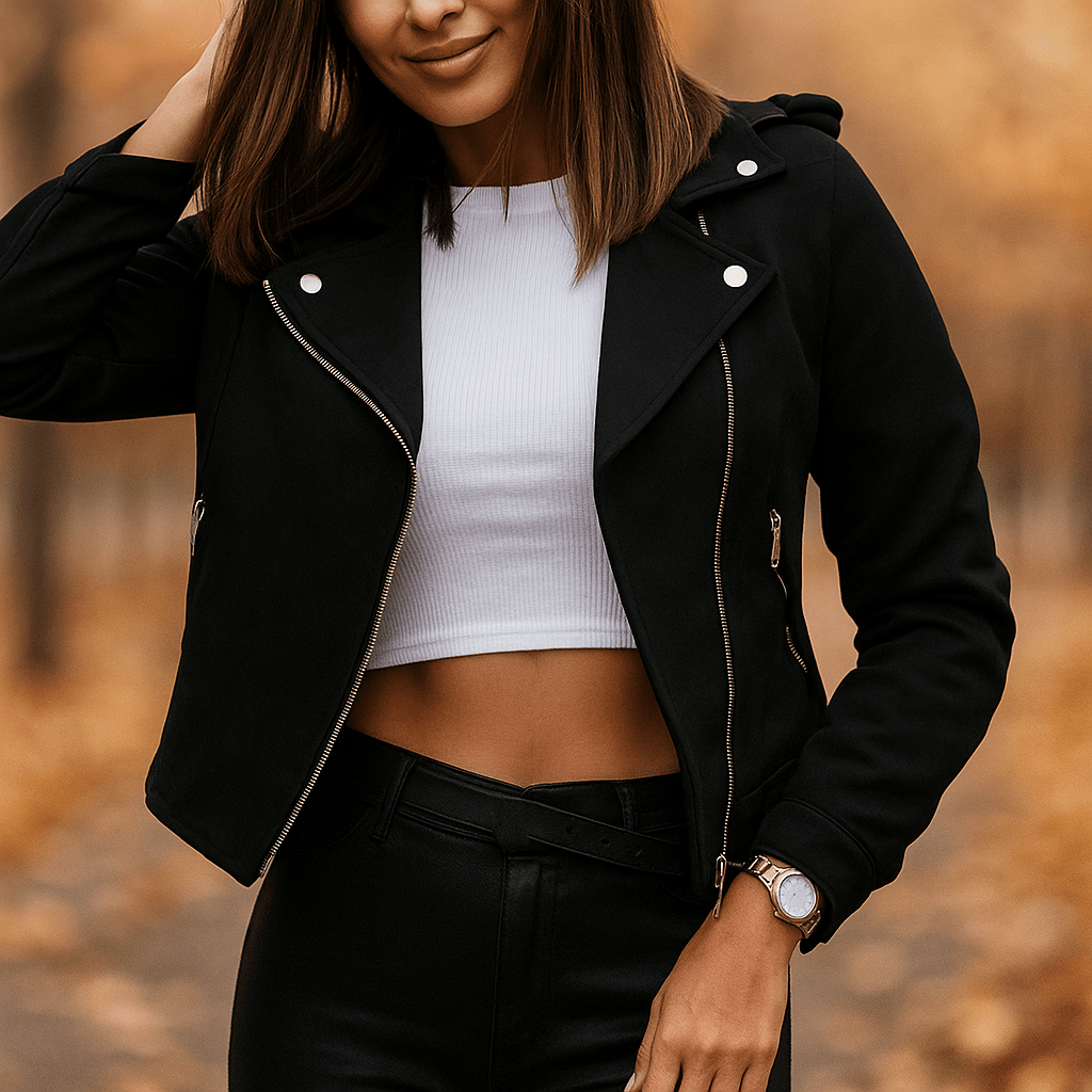 Women's Slim Fit Biker Jacket – Short Length with Asymmetrical Zipper