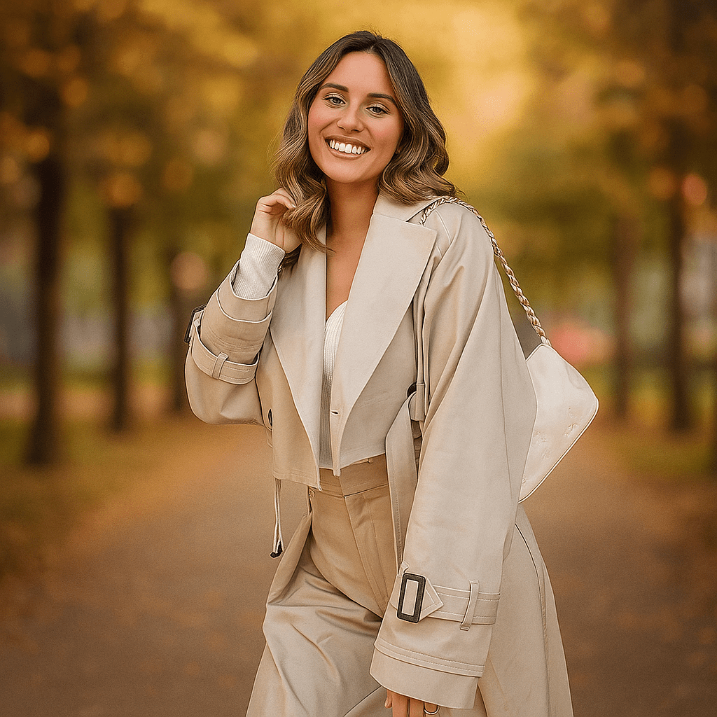 Women's Boxy Short Trench Coat - Double-Breasted, Waist-Length