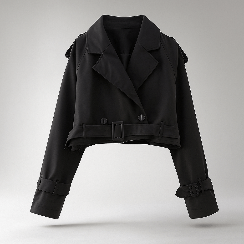 Women's Boxy Short Trench Coat - Double-Breasted, Waist-Length