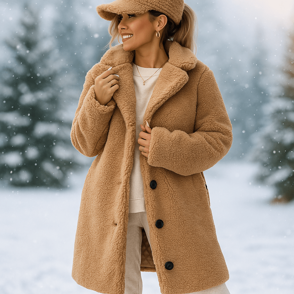 Women's Oversized Faux Fur Teddy Coat with Notch Collar