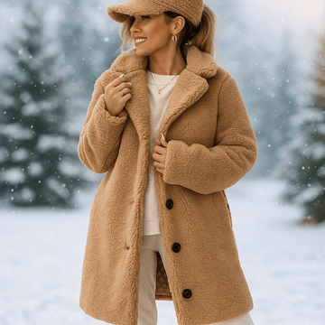 Women's Oversized Faux Fur Teddy Coat with Notch Collar