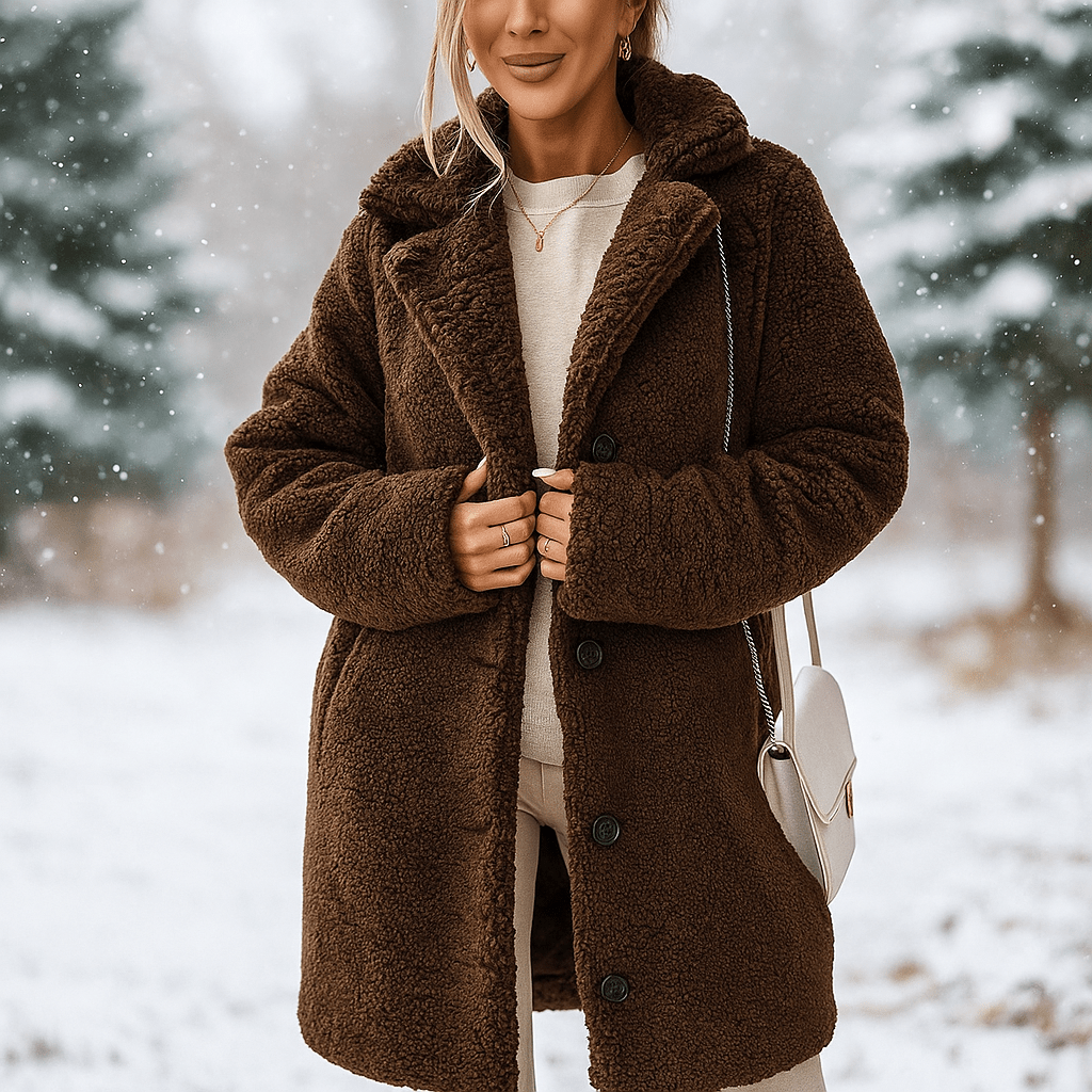Women's Oversized Faux Fur Teddy Coat with Notch Collar