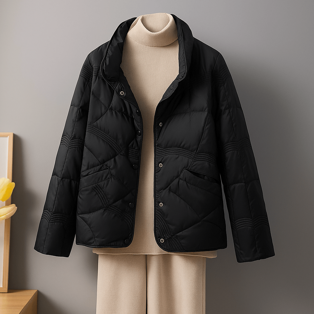 Lightweight Women's Down Jacket - Regular Fit, Stand Collar, Hip Length