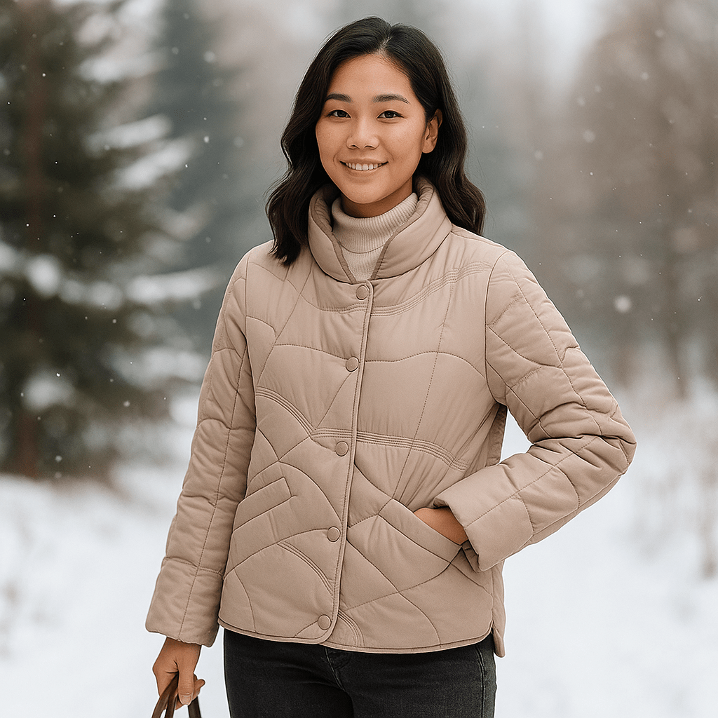 Lightweight Women's Down Jacket - Regular Fit, Stand Collar, Hip Length