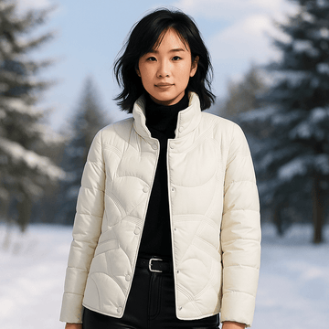 Lightweight Women's Down Jacket - Regular Fit, Stand Collar, Hip Length