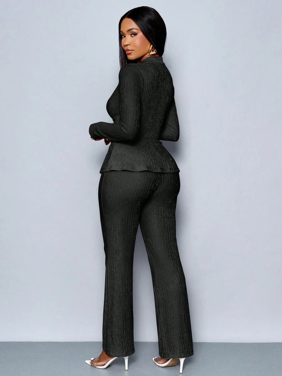Women’s V-Neck Long Sleeve Top and Wide Leg Pants Set