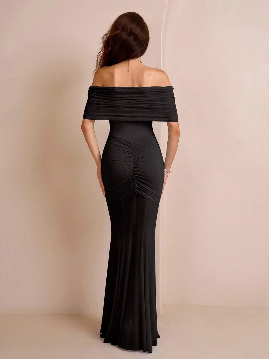 Off Shoulder Maxi Dress – Ruched Mermaid Bodycon Evening Gown for Women