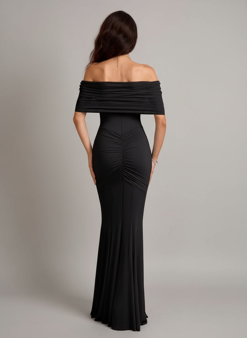 Off Shoulder Maxi Dress – Ruched Mermaid Bodycon Evening Gown for Women