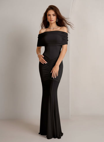 Off Shoulder Maxi Dress – Ruched Mermaid Bodycon Evening Gown for Women