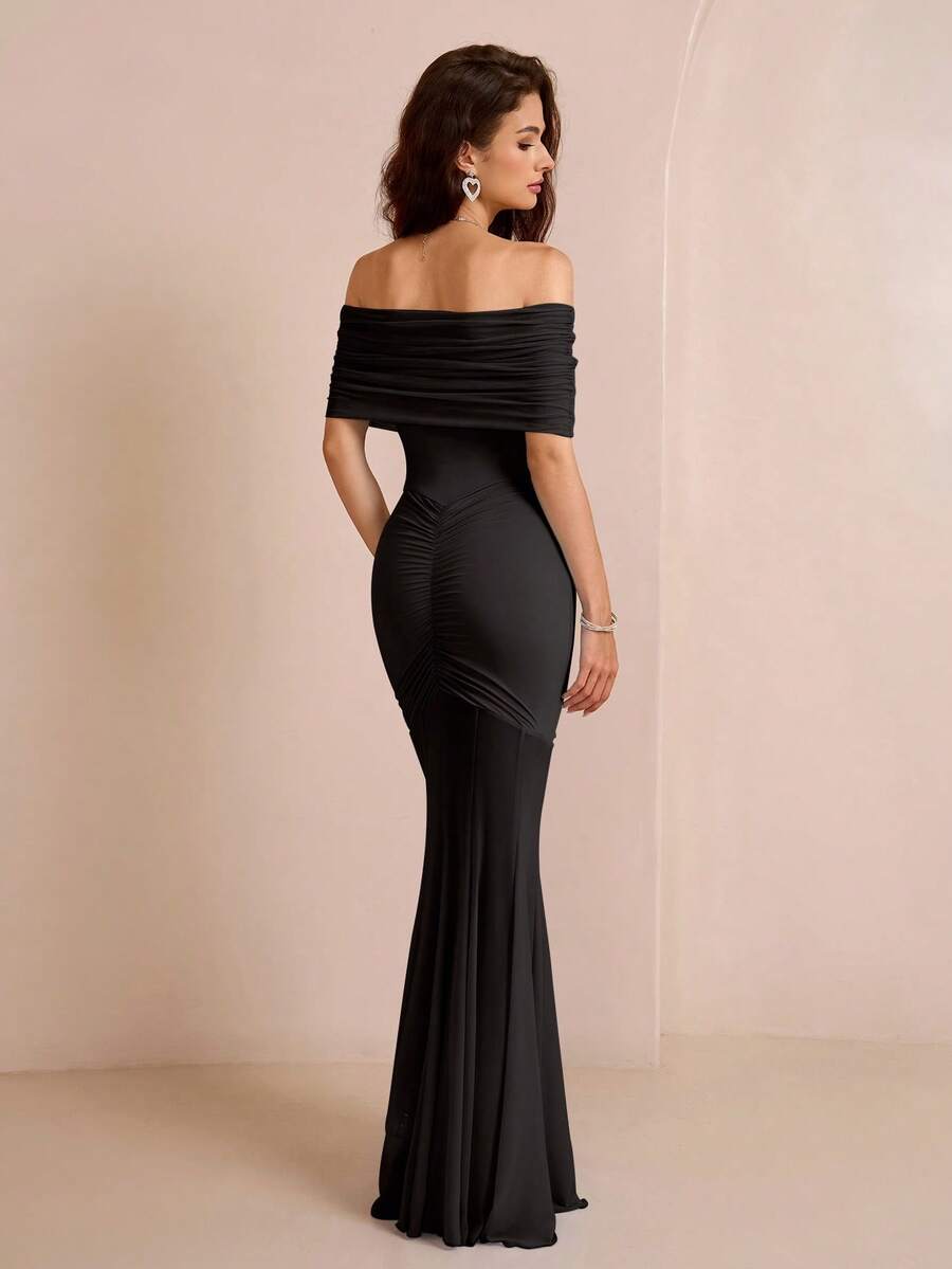 Off Shoulder Maxi Dress – Ruched Mermaid Bodycon Evening Gown for Women