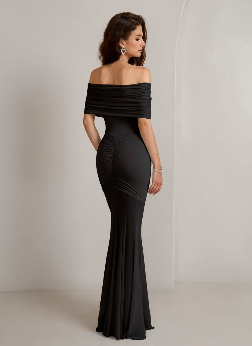 Off Shoulder Maxi Dress – Ruched Mermaid Bodycon Evening Gown for Women