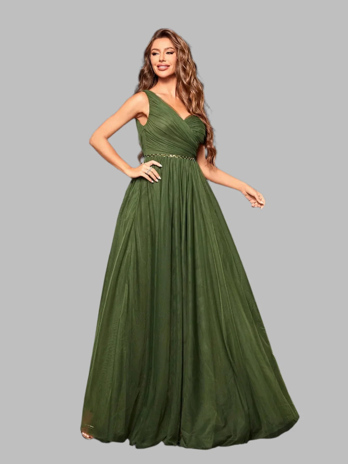Elegant Olive Green One-Shoulder Chiffon Evening Gown