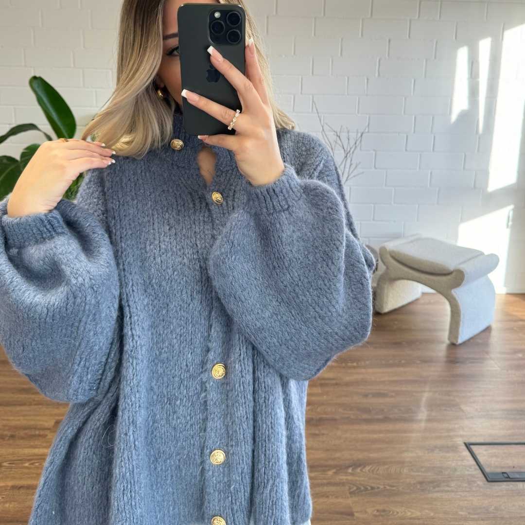 Oversized Knit Cardigan with Gold Buttons