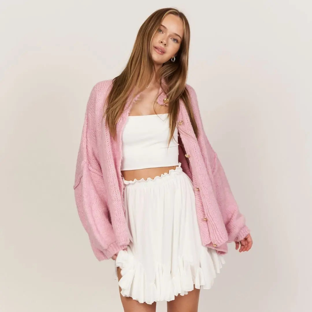 Oversized Knit Cardigan with Gold Buttons