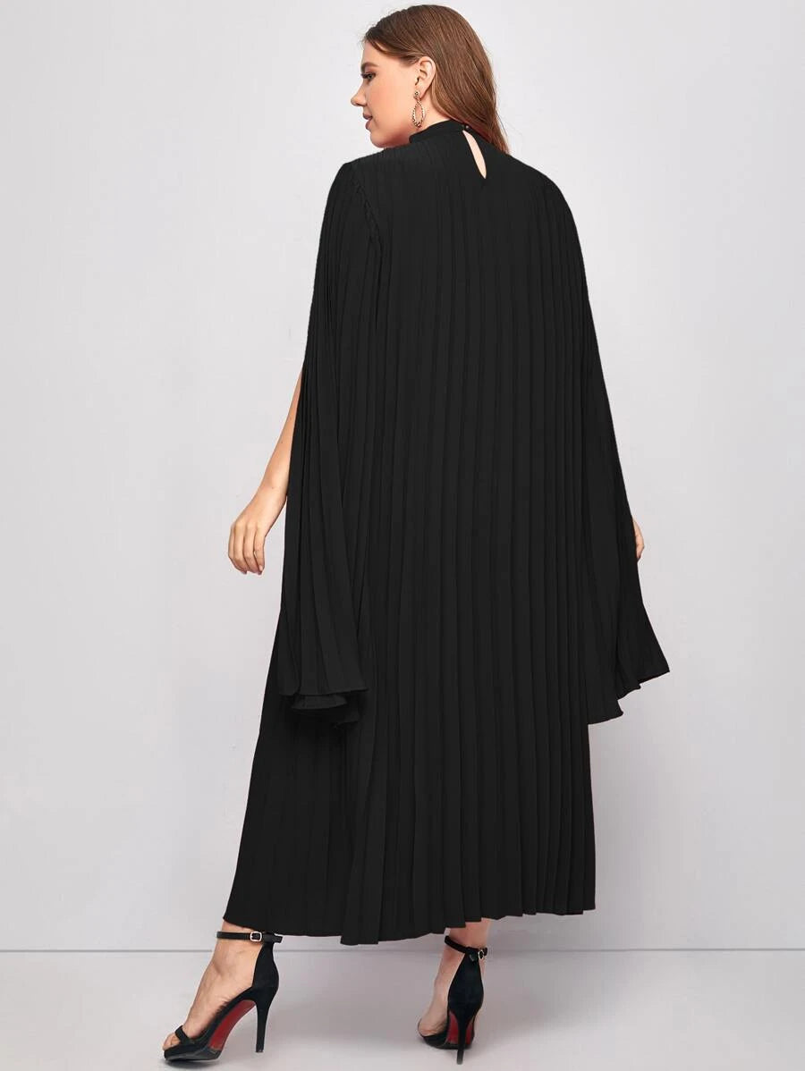 Women’s Black Cape Pleated Dress