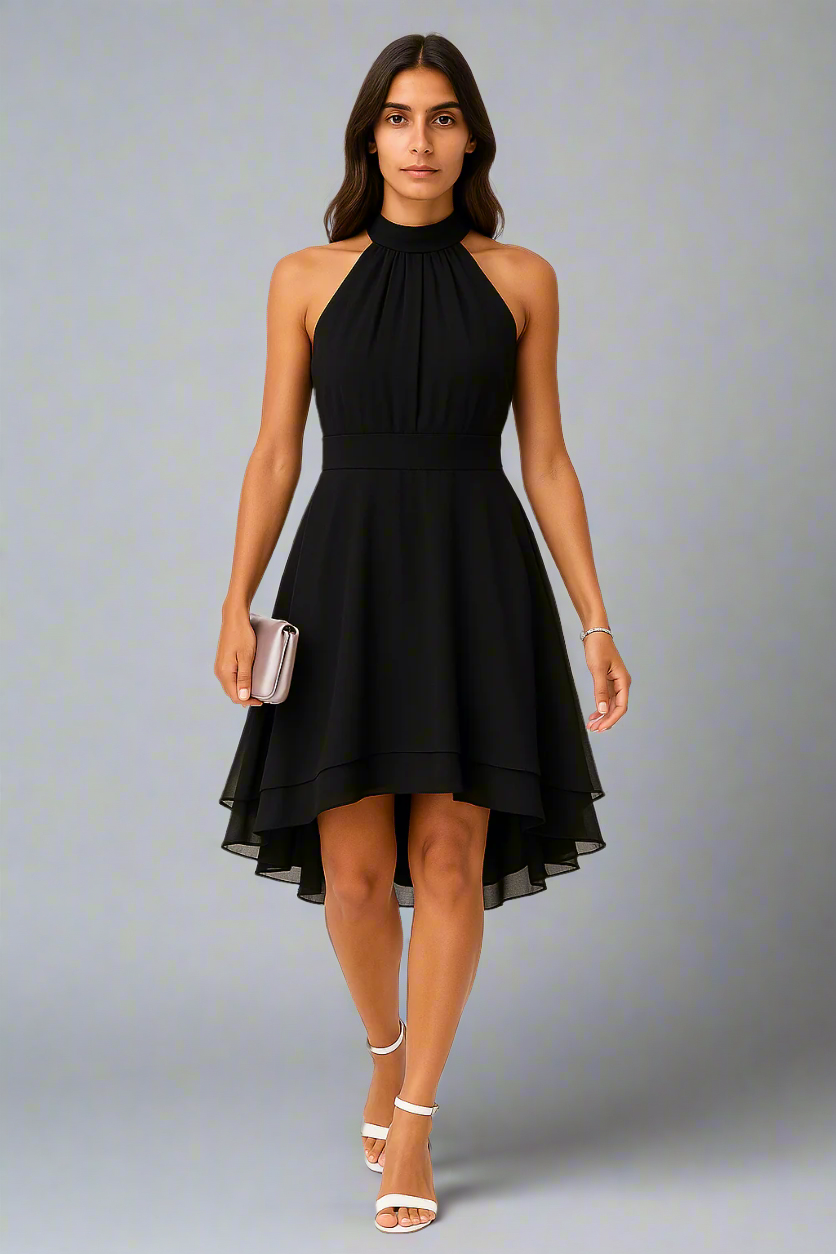 Women’s Pleated Midi Dress – Sleeveless Ruffle Detail