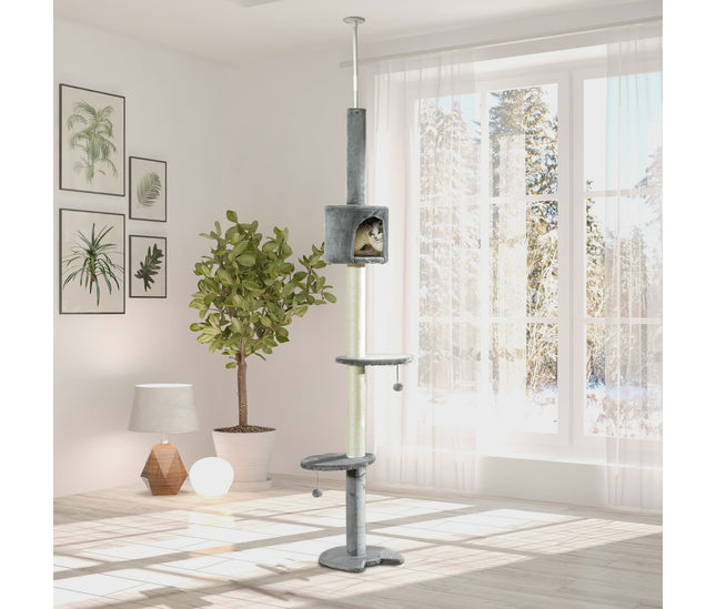 Plush padded cat tree in light grey
