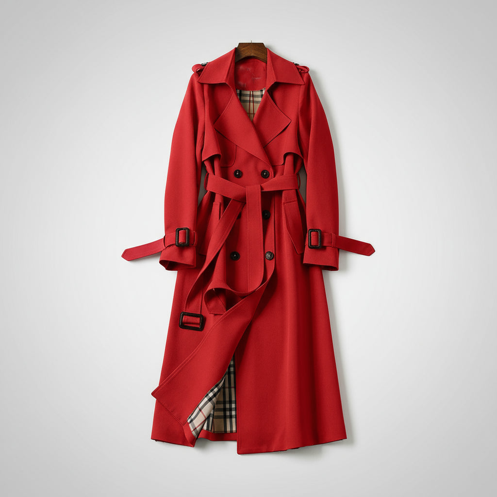 Red trench coat on a white background