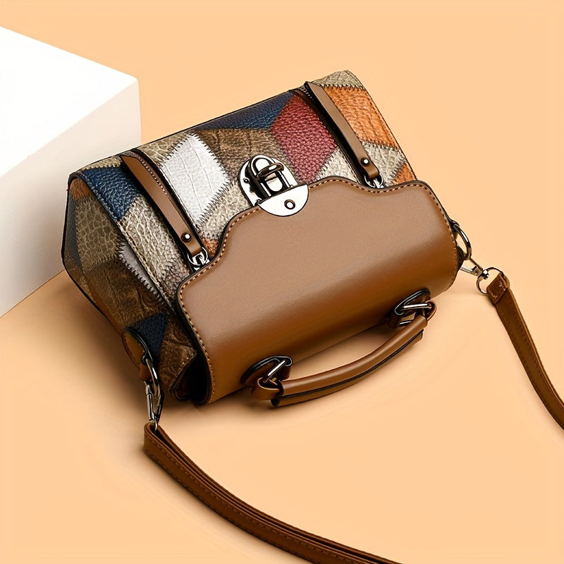 Retro Rhombus Crossbody Bag – Vintage Argyle PU Purse