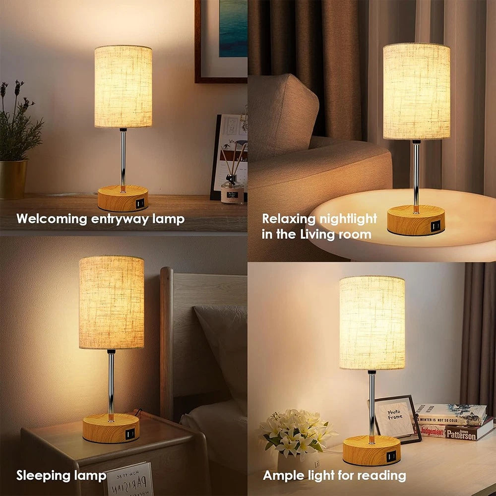 Touch Control Bedside Lamp with USB Charging Ports - Dimmable LED Light