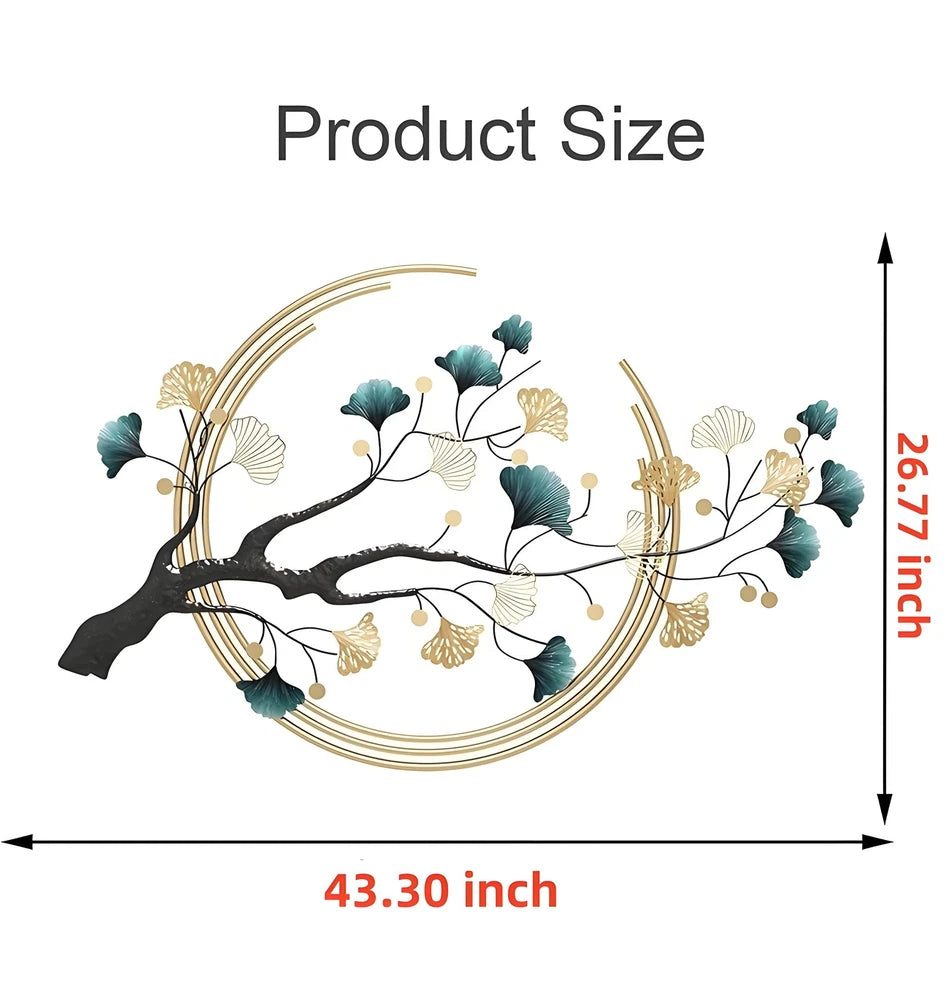 Ginkgo leaf metal wall art installation showing size and scale on wall