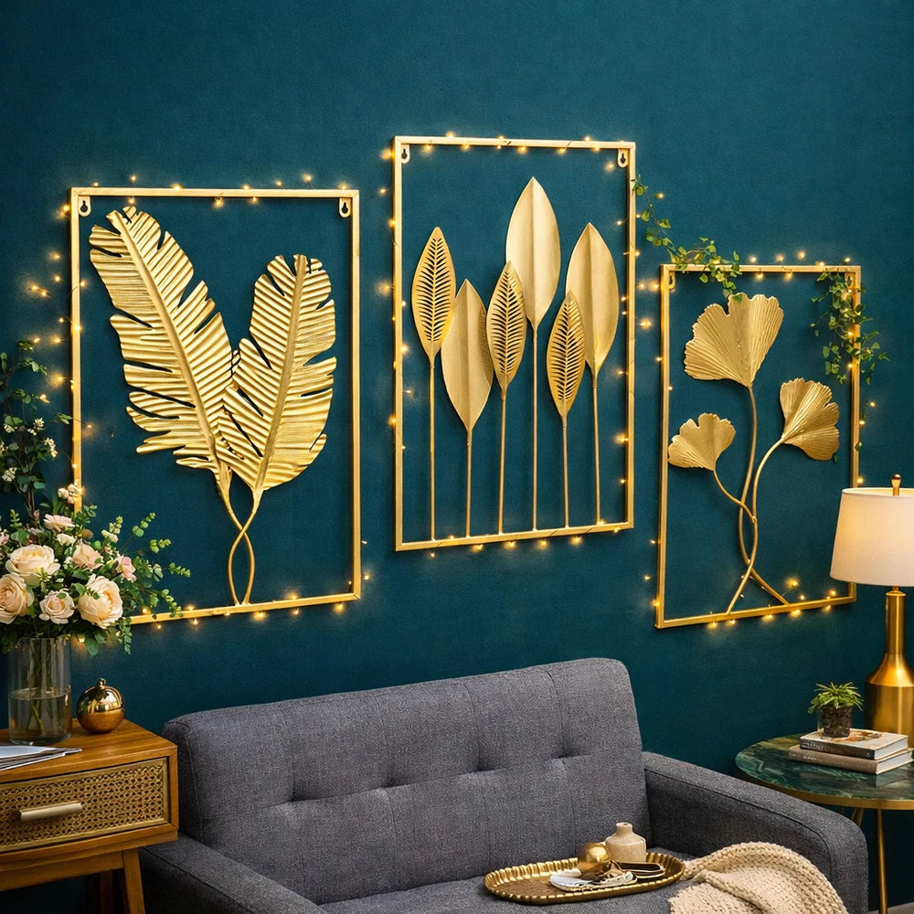 Gold Metal Tree Leaf Wall Art Sculpture - 60x40cm Luxury Wall Decor