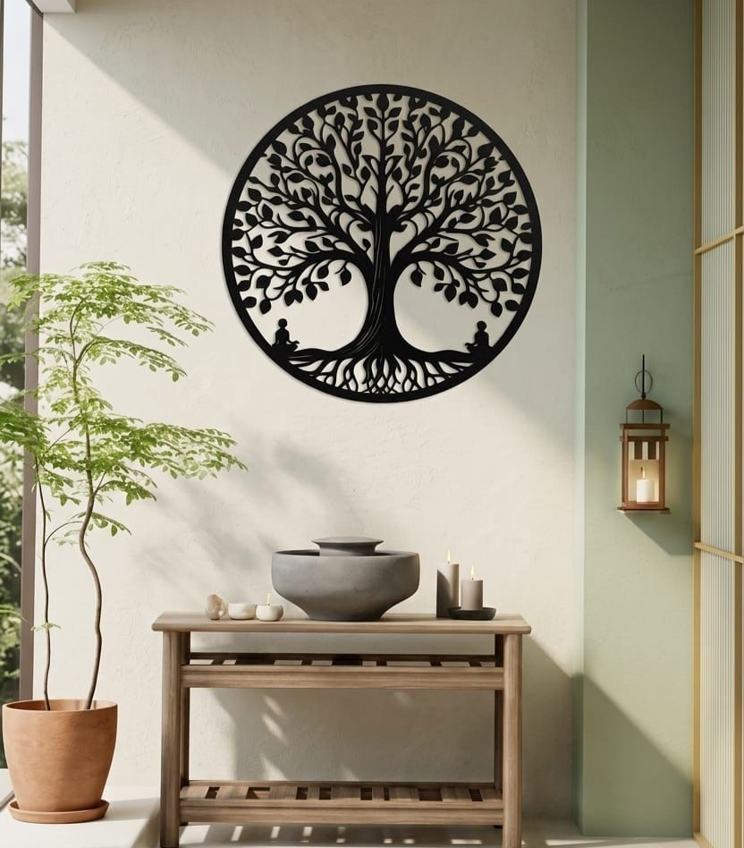 Tree of Life Metal Wall Art - Black Hanging Garden Plaque Home Decor
