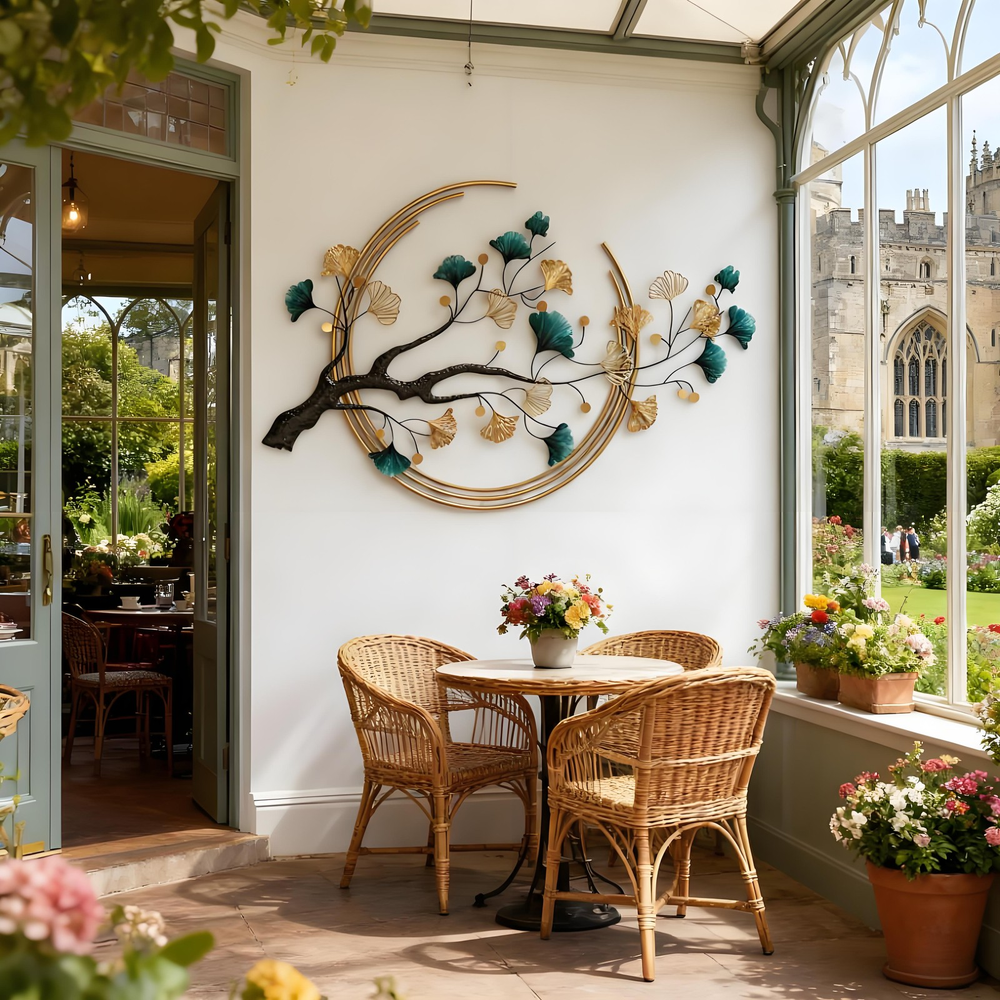 Handmade ginkgo tree leaf metal wall art sculpture 110x68cm with 3D design