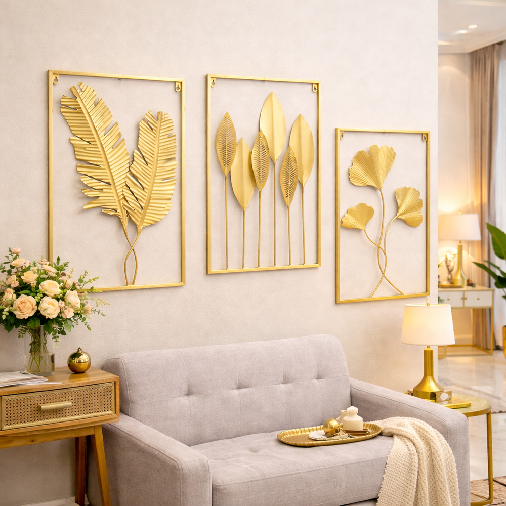 Gold Metal Tree Leaf Wall Art Sculpture - 60x40cm Luxury Wall Decor