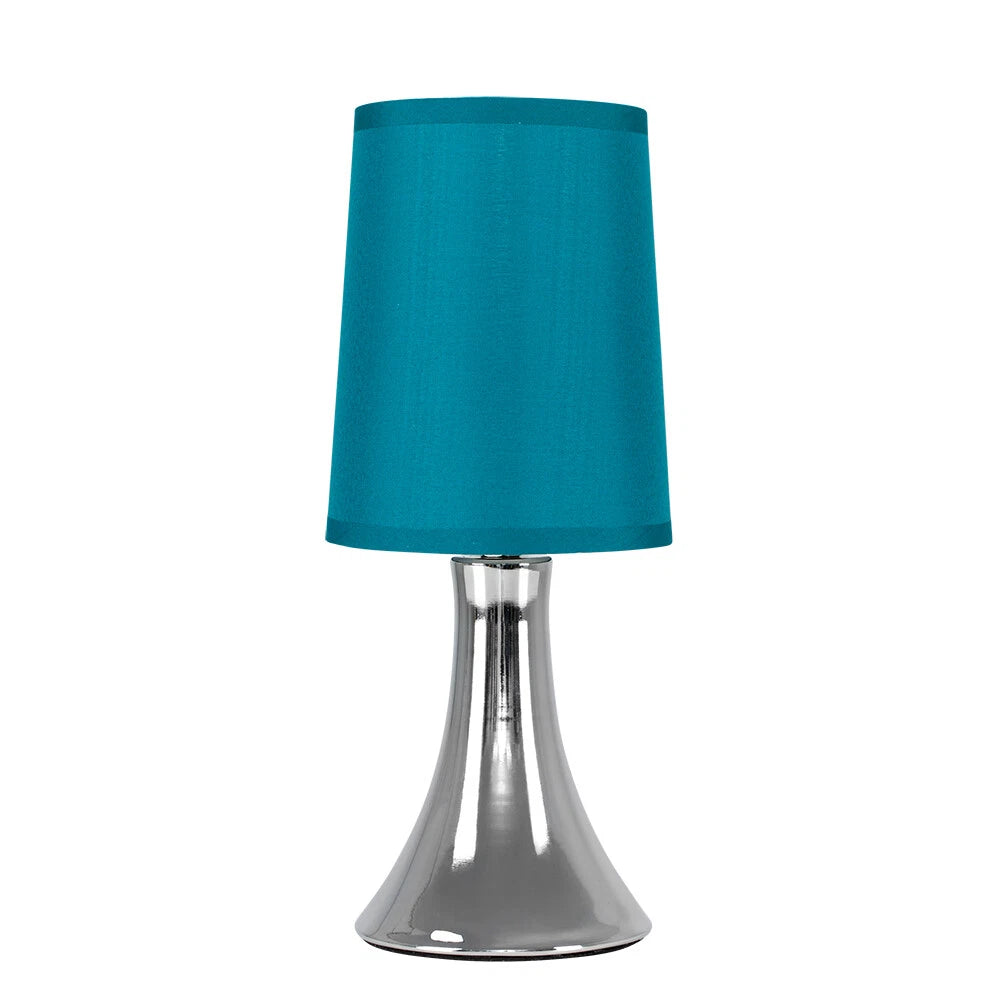 Chrome Touch Table Lamp 31cm - Dimmable Bedside Light with Fabric Shade