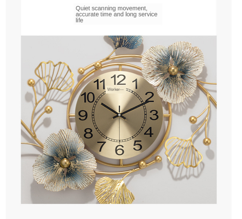 3D Metal Ginkgo Leaf Wall Clock - 83cm Decorative Wall Art Sculpture