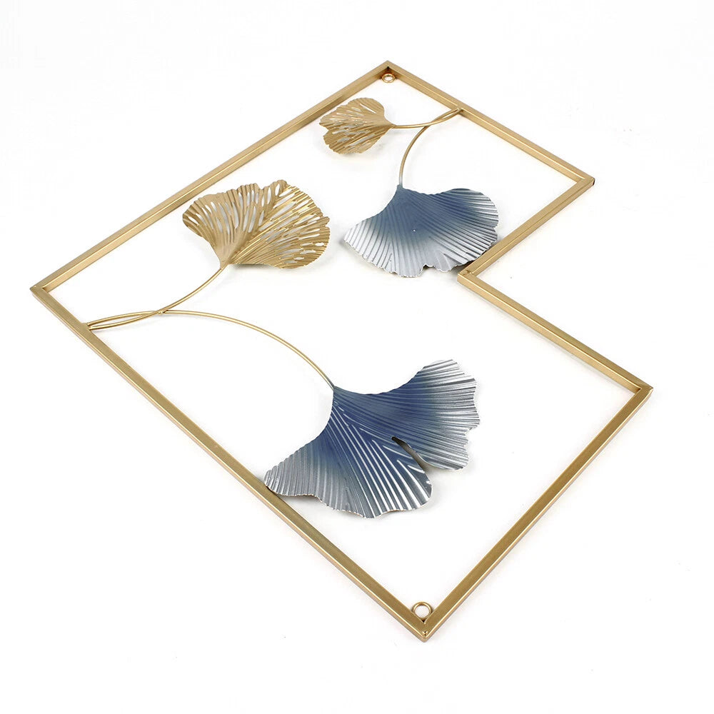 3D Ginkgo Leaf Metal Wall Art | Gold & Blue Set of 3