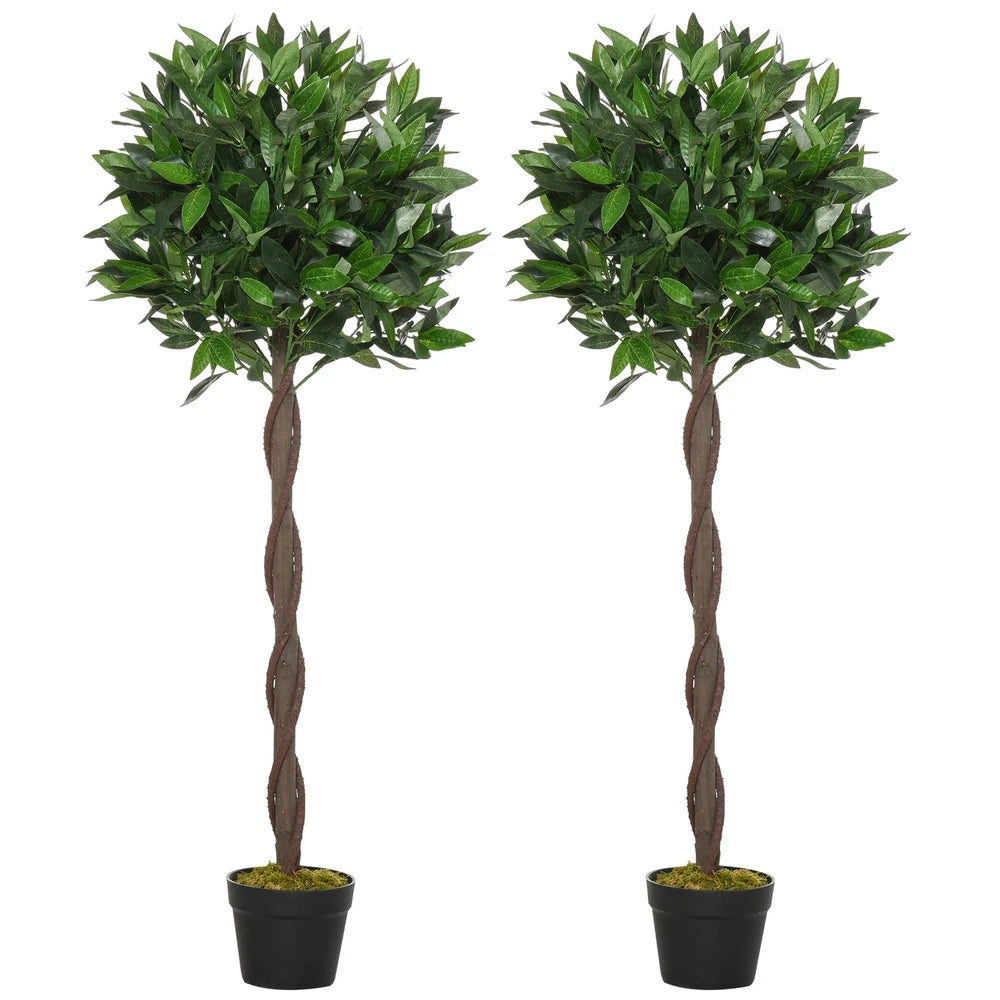 Artificial Bay Laurel Topiary Trees Set of 2 - 120cm with Pots