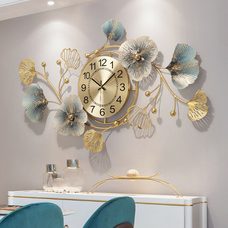 3D Metal Ginkgo Leaf Wall Clock - 83cm Decorative Wall Art Sculpture