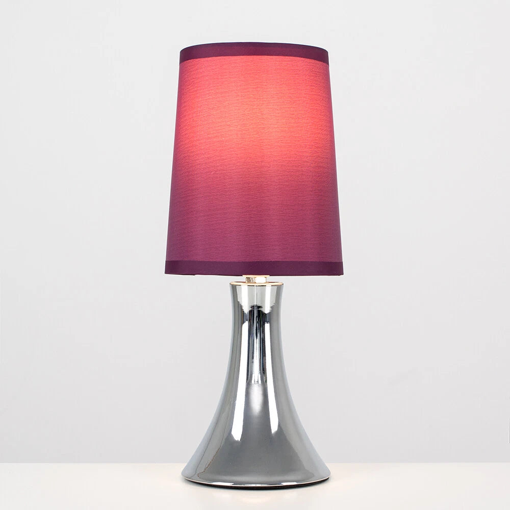 Chrome Touch Table Lamp 31cm - Dimmable Bedside Light with Fabric Shade