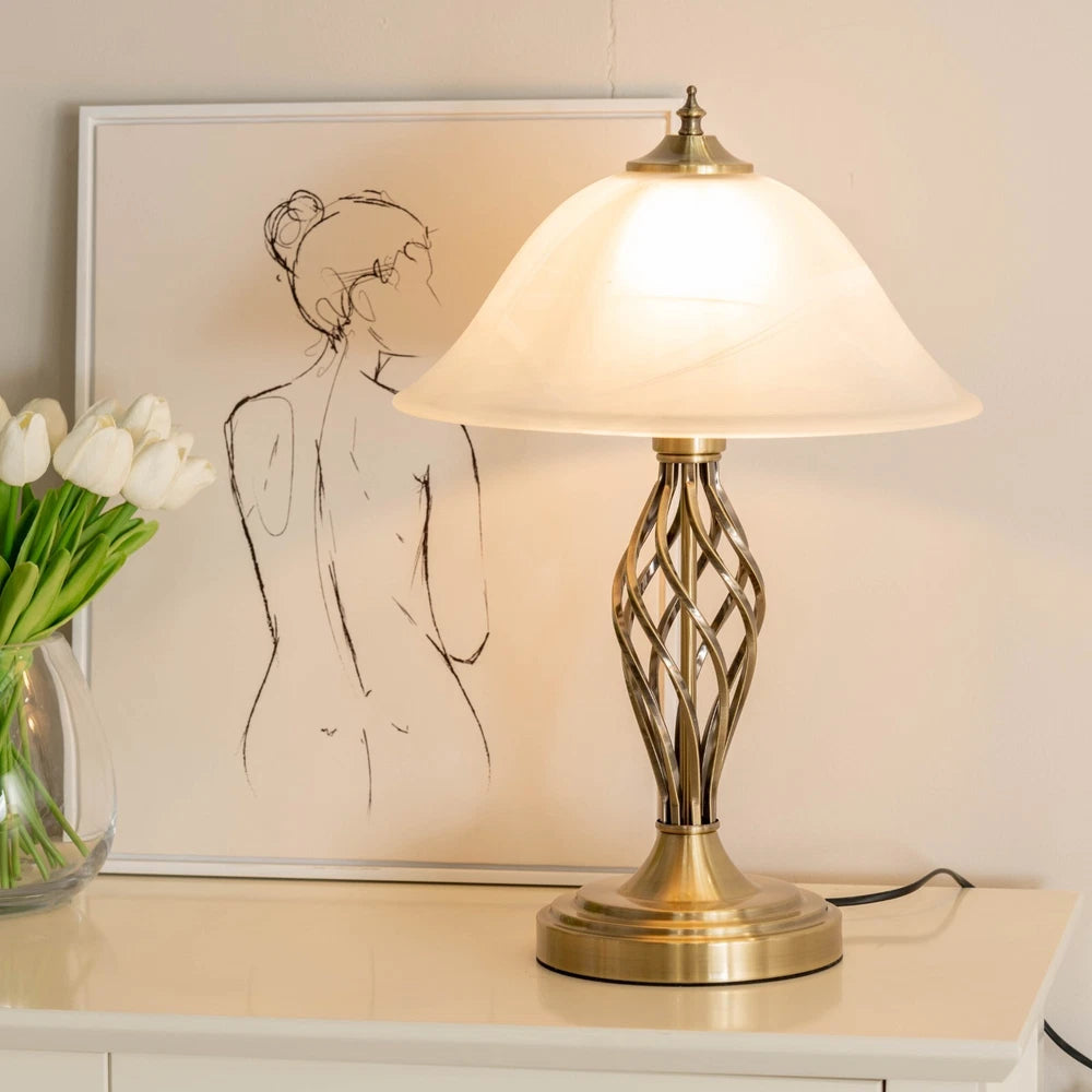 Barley Twist Table Lamp 47cm - Traditional Glass Shade Living Room Light