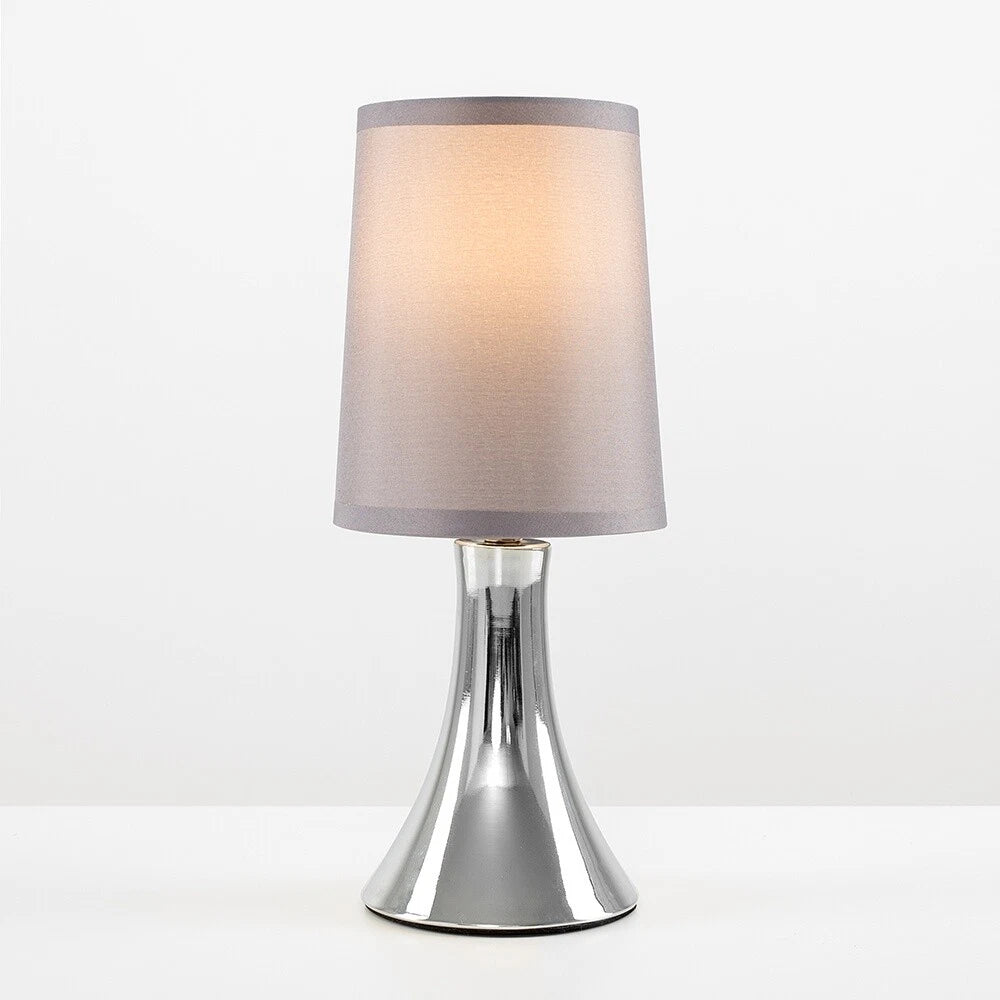 Chrome Touch Table Lamp 31cm - Dimmable Bedside Light with Fabric Shade