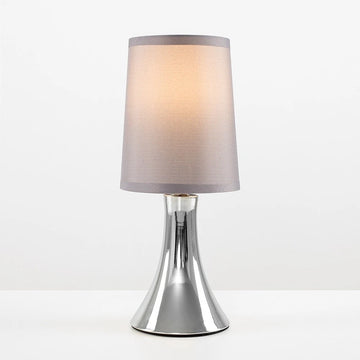 Chrome Touch Table Lamp 31cm - Dimmable Bedside Light with Fabric Shade